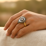 Load image into Gallery viewer, gold plating Ring with Diamond Halo | Women&#39;s Pear-Shaped Ring
