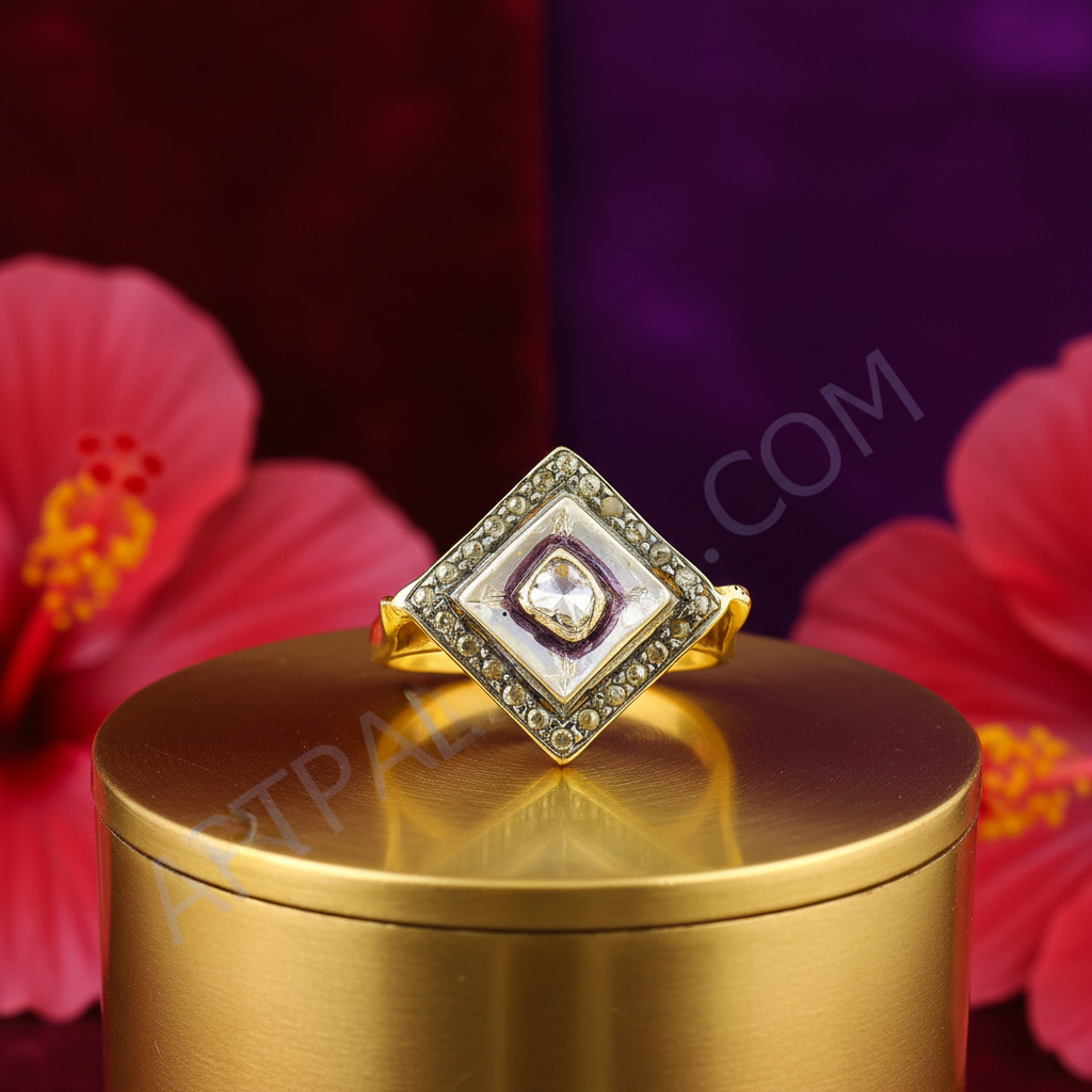 Gold plating ring with diamond like stones | square gemstone ring
