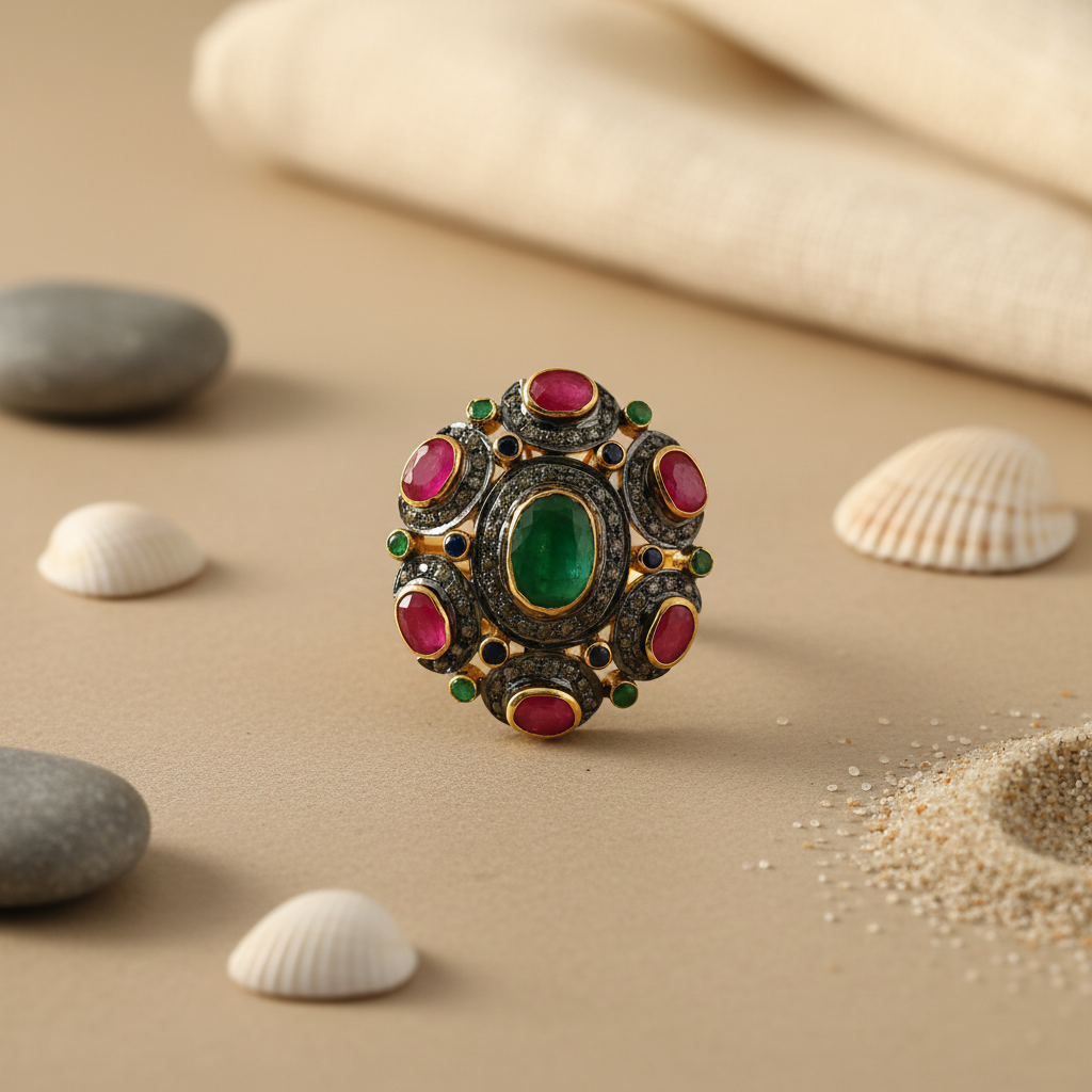 Ruby Emerald Diamond Ring - Gemstone Jewelry for Women