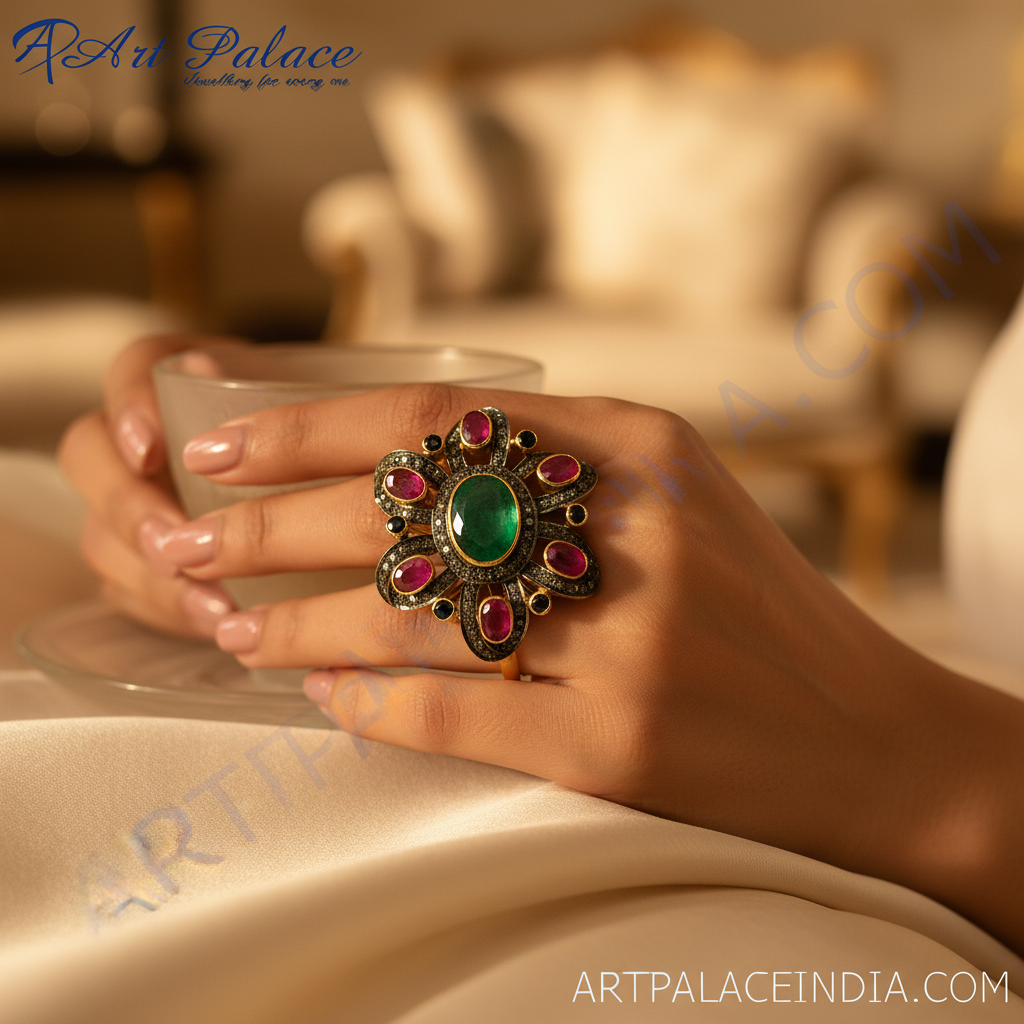 Emerald Ruby Gemstone Ring | gold plating Plated Cocktail Ring