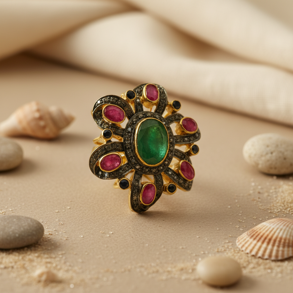 Emerald Ruby Gemstone Ring | gold plating Plated Cocktail Ring