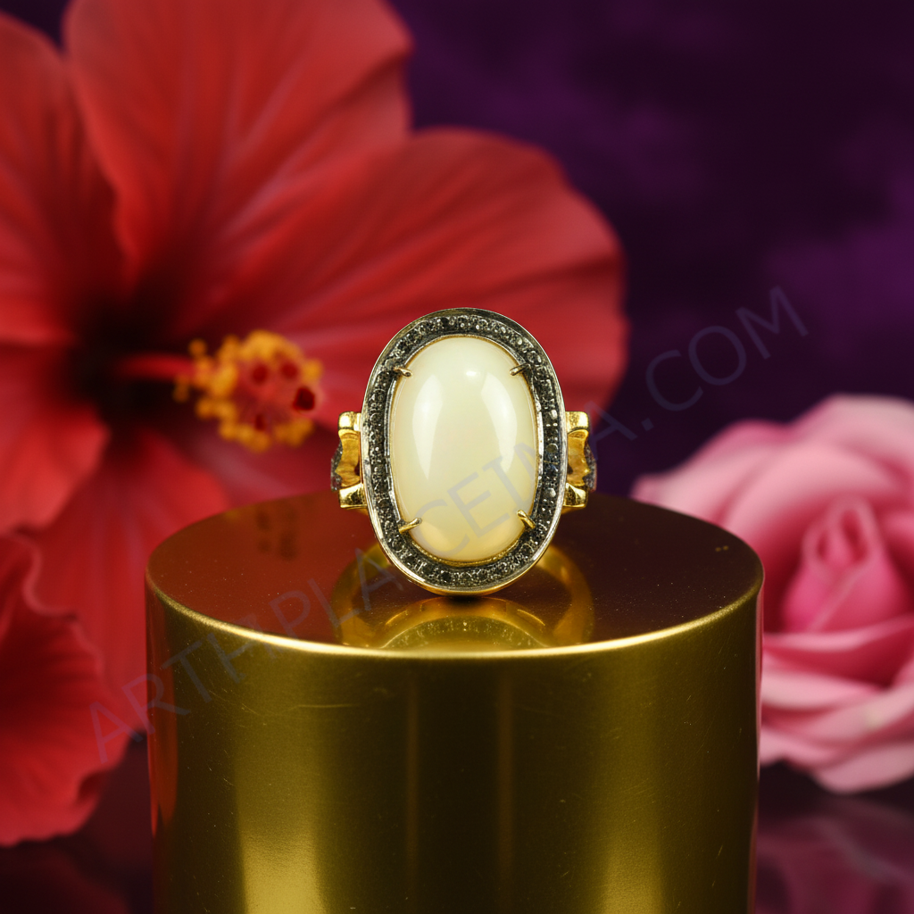 Gold plating ring with pearl & diamond accents | women's jewelry gift