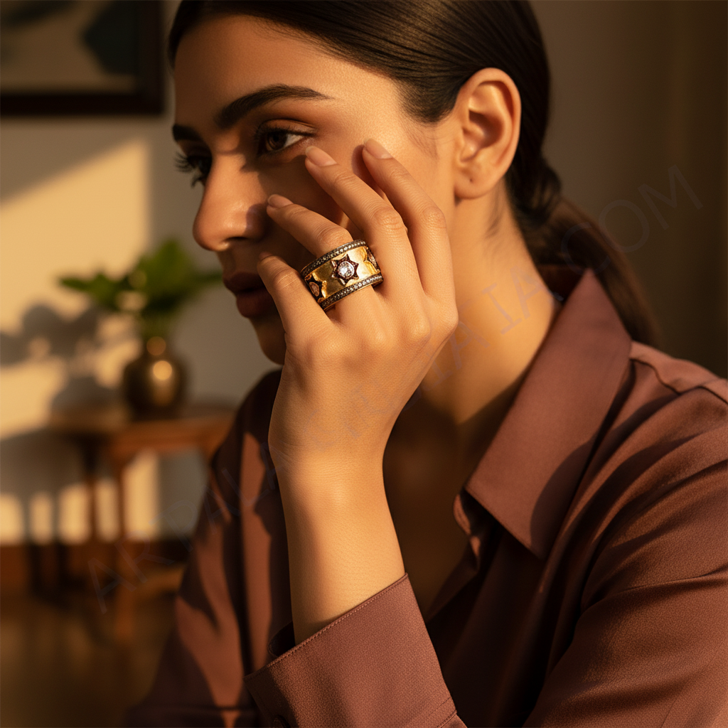 gold plating Ring with Diamond & Gemstones | Unique Jewelry