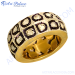 Load image into Gallery viewer, gold plating ring with white stone inlay, showcasing a geometric pattern and detailed craftsmanship, perfect for fashion and statement wear.

