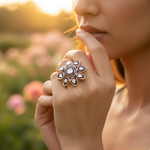 Load image into Gallery viewer, gold plating Ring with Diamond &amp; Enamel | Flower Design | For Women
