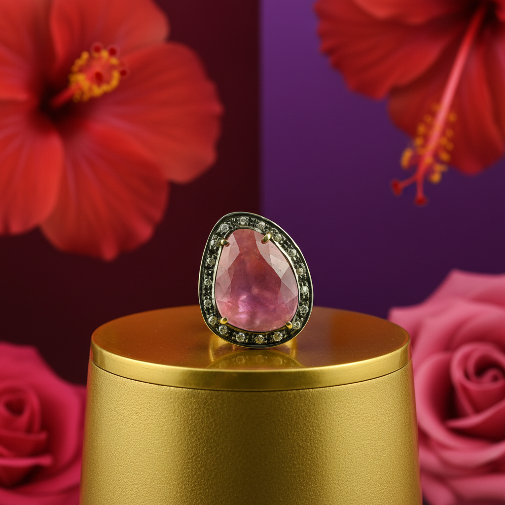 Pink tourmaline & diamond ring | silver ring for women