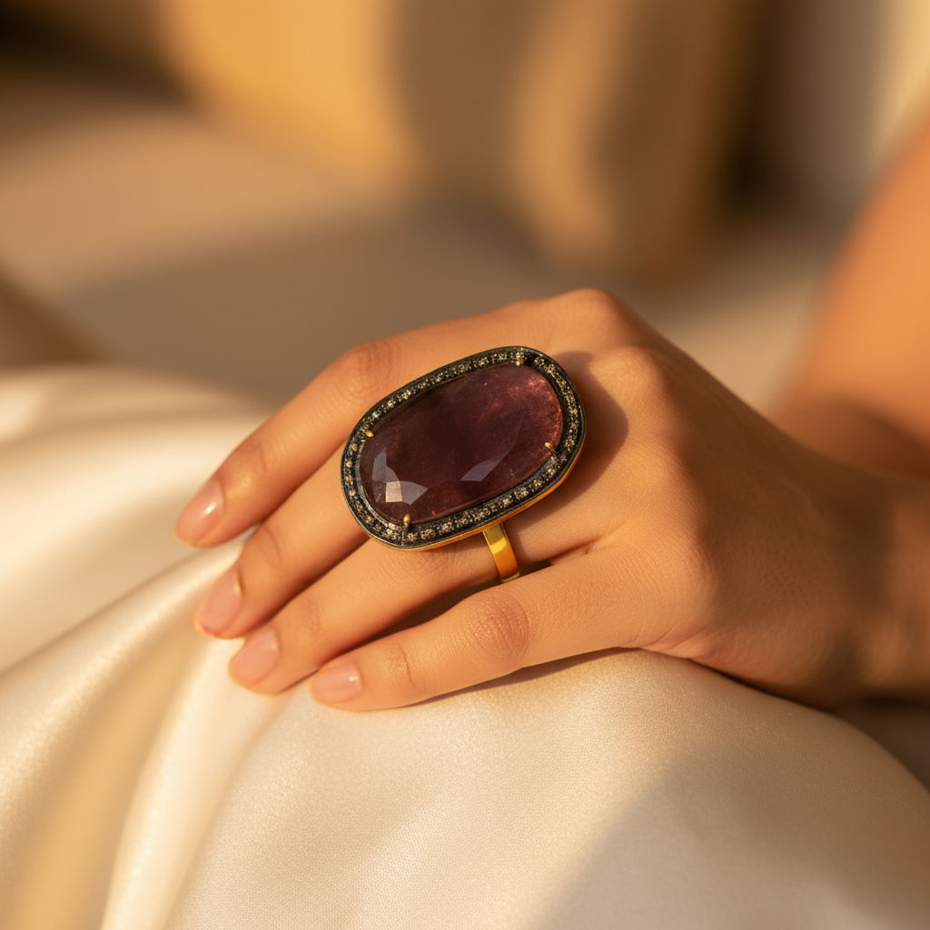 gold plating Ruby Ring with Diamonds | Luxury Women's Jewelry