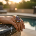 Load image into Gallery viewer, gold plating Ring with Brown Gemstone and Diamond Halo | Luxury Jewelry
