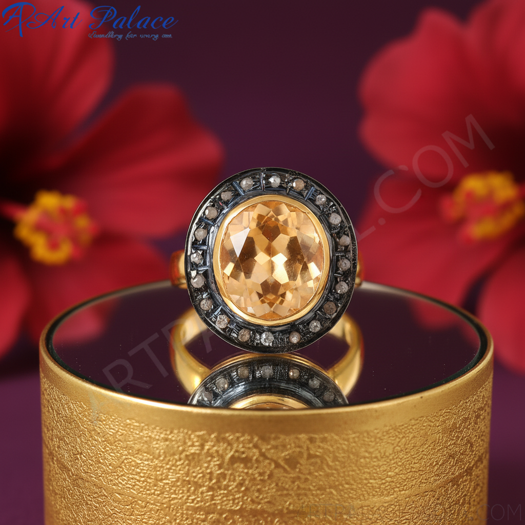 Anillo de oro con detalles de citrino y diamantes | Anillo para mujer