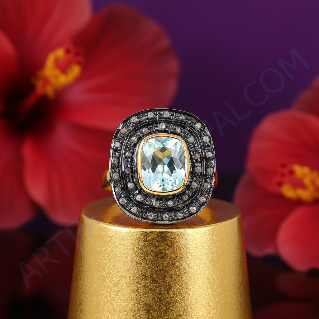Gold plating ring with blue topaz gemstone | for women | daily wear
