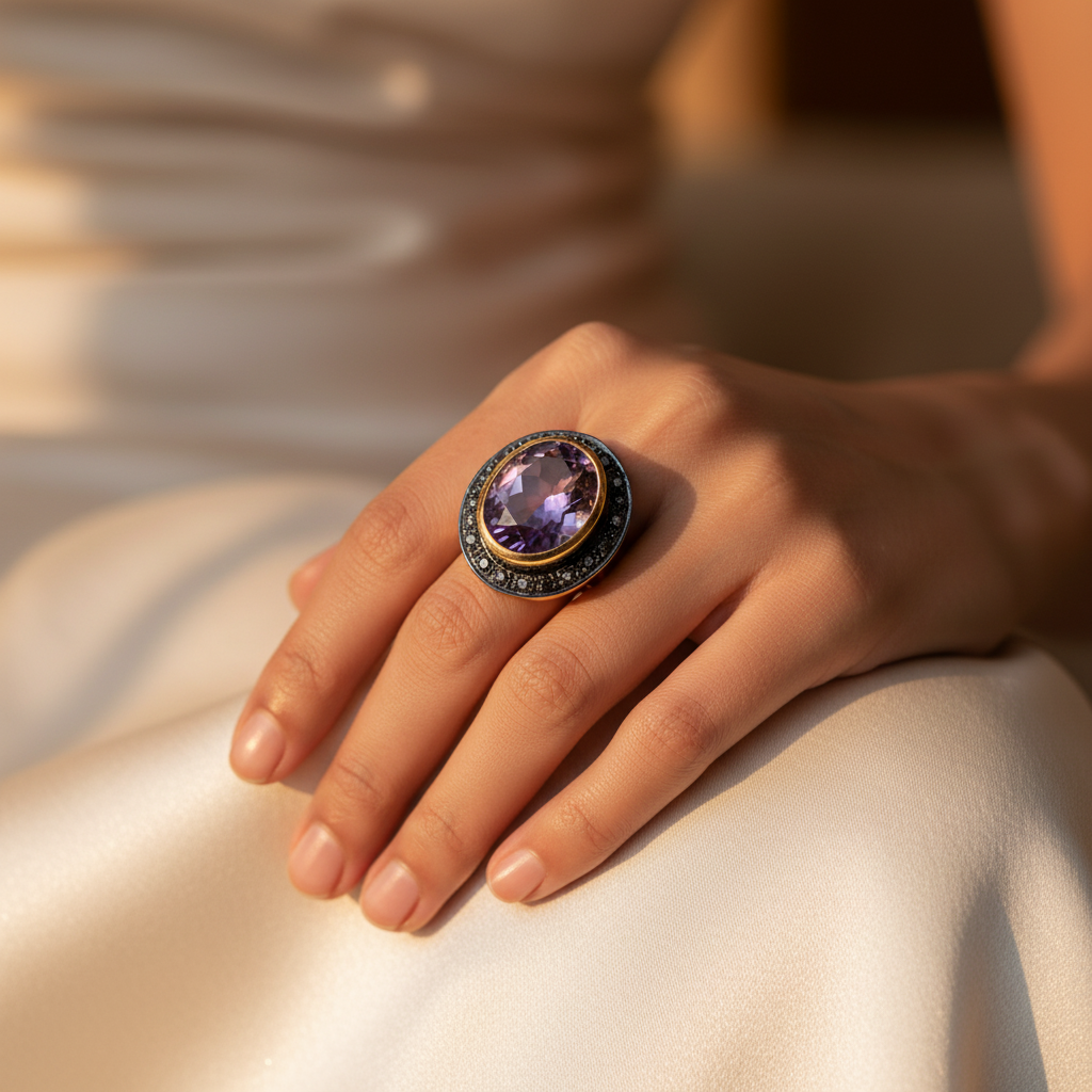 女士金紫水晶戒指 | 鸡尾酒戒指 | 礼物