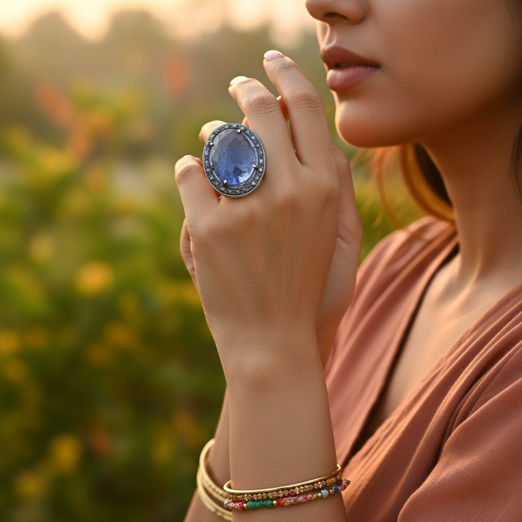 Sapphire & diamond halo ring | gold ring for women