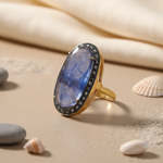 Load image into Gallery viewer, gold plating Oval Blue Gemstone Ring | Women's Fine Jewelry Gift
