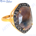 将图像加载到图库查看器中， gold plating ring with a large brown gemstone and a diamond halo setting, perfect for women&#39;s fashion
