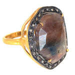 Load image into Gallery viewer, gold plating Ring with Brown Gemstone and Diamond Halo for Women
