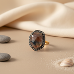 Load image into Gallery viewer, gold plating Ring with Brown Gemstone and Diamond Halo for Women
