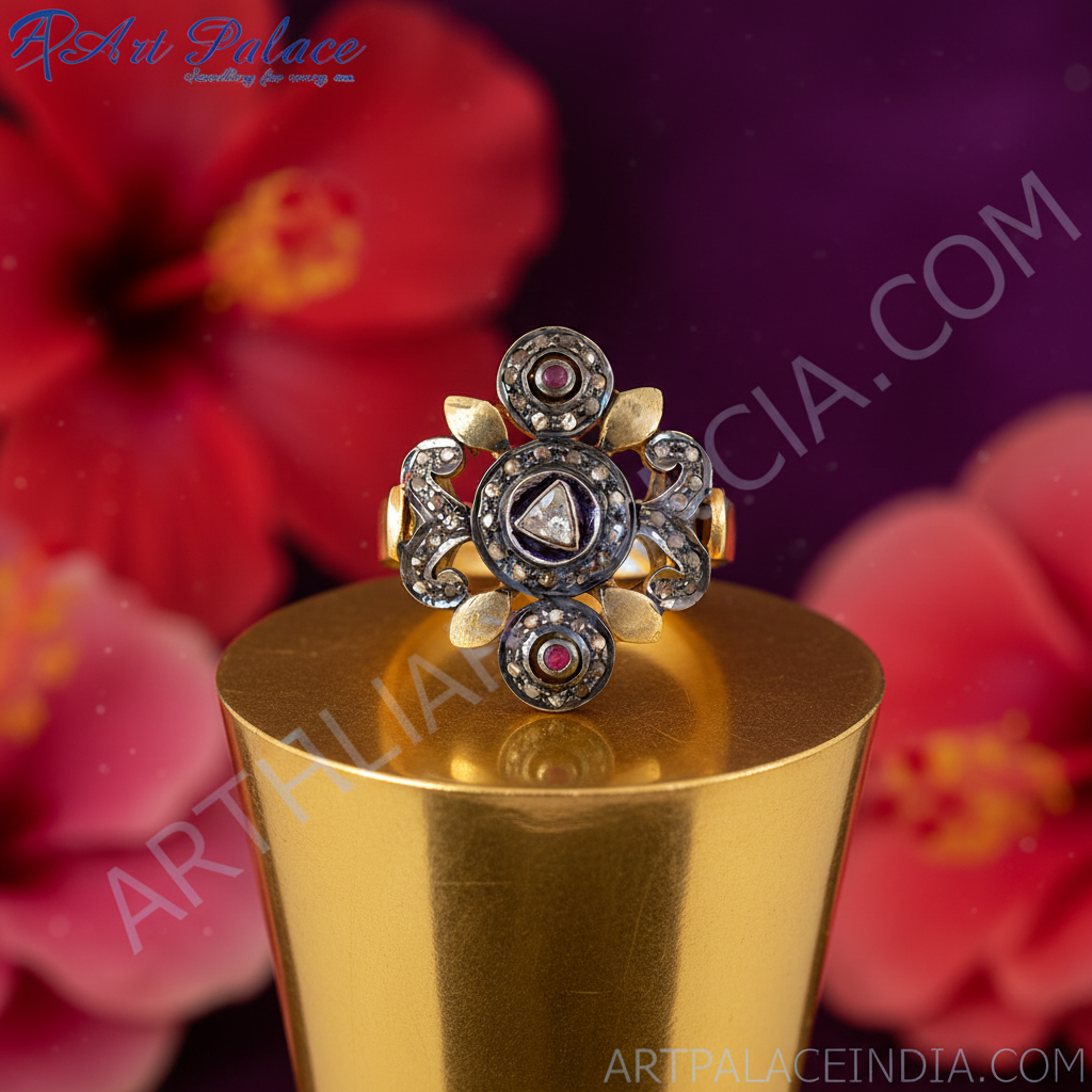 Ruby & Diamond Ring for Women | Gold & Silver Filigree Ring