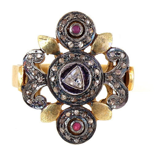 Ruby & diamond ring for women | gold plating & silver filigree ring