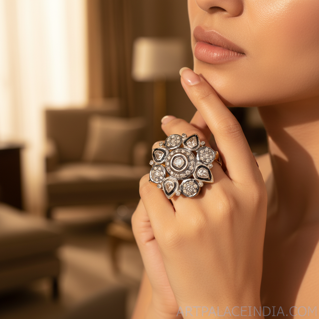 gold plating Diamond Ring for Women | Floral Design | Engagement Gift