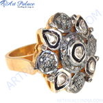 Load image into Gallery viewer, gold plating ring with a floral design and multiple diamonds, a beautiful engagement or gift ring.

