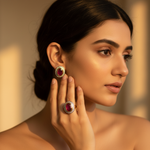 Load image into Gallery viewer, Ruby Earrings &amp; Ring Set | Gold Plated Jewelry | Gift for Her
