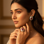 Load image into Gallery viewer, Gold Ruby Ring and Earrings Set for Women | Gift Jewelry
