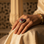 Load image into Gallery viewer, Ruby Stud Earrings &amp; Ring Set | Gold Finish Jewelry
