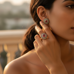 Load image into Gallery viewer, Ruby Stud Earrings &amp; Ring Set | gold plating Finish Jewelry
