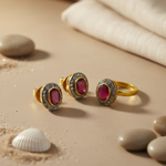 Load image into Gallery viewer, Ruby Stud Earrings &amp; Ring Set | gold plating Jewelry for Women
