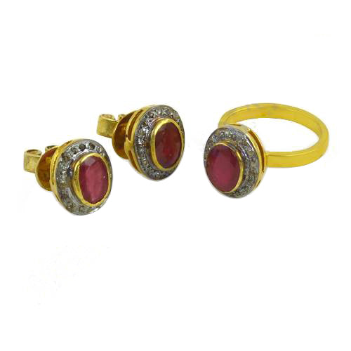 Ruby stud earrings & ring set | gold plating jewelry for women