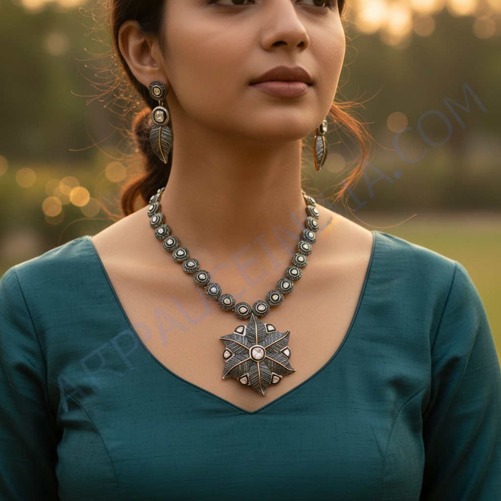 Vintage Diamond Necklace & Earrings Set | Gold-Tone Jewelry