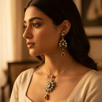 Load image into Gallery viewer, Gold Diamond Earrings Pendant Set | Women&#39;s Indian Jewelry
