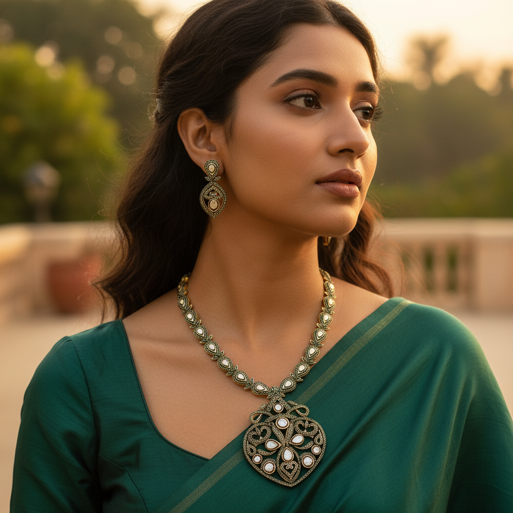 Gold filigree necklace & earrings set | women's jewelry gift