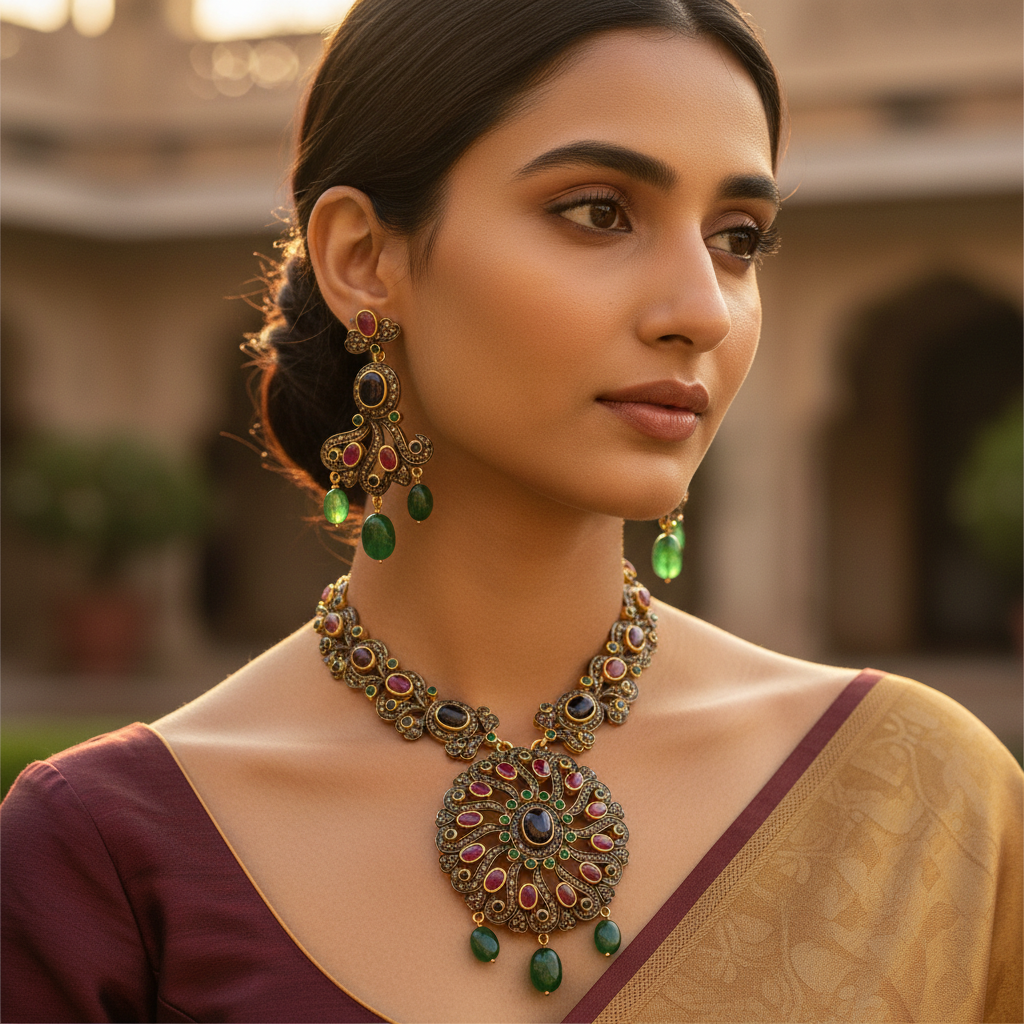 Ruby & Emerald Earrings Set for Women | Luxury Jewelry