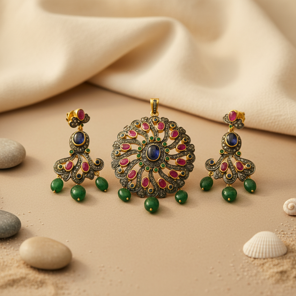 Ruby & Emerald Earrings Set for Women | Luxury Jewelry