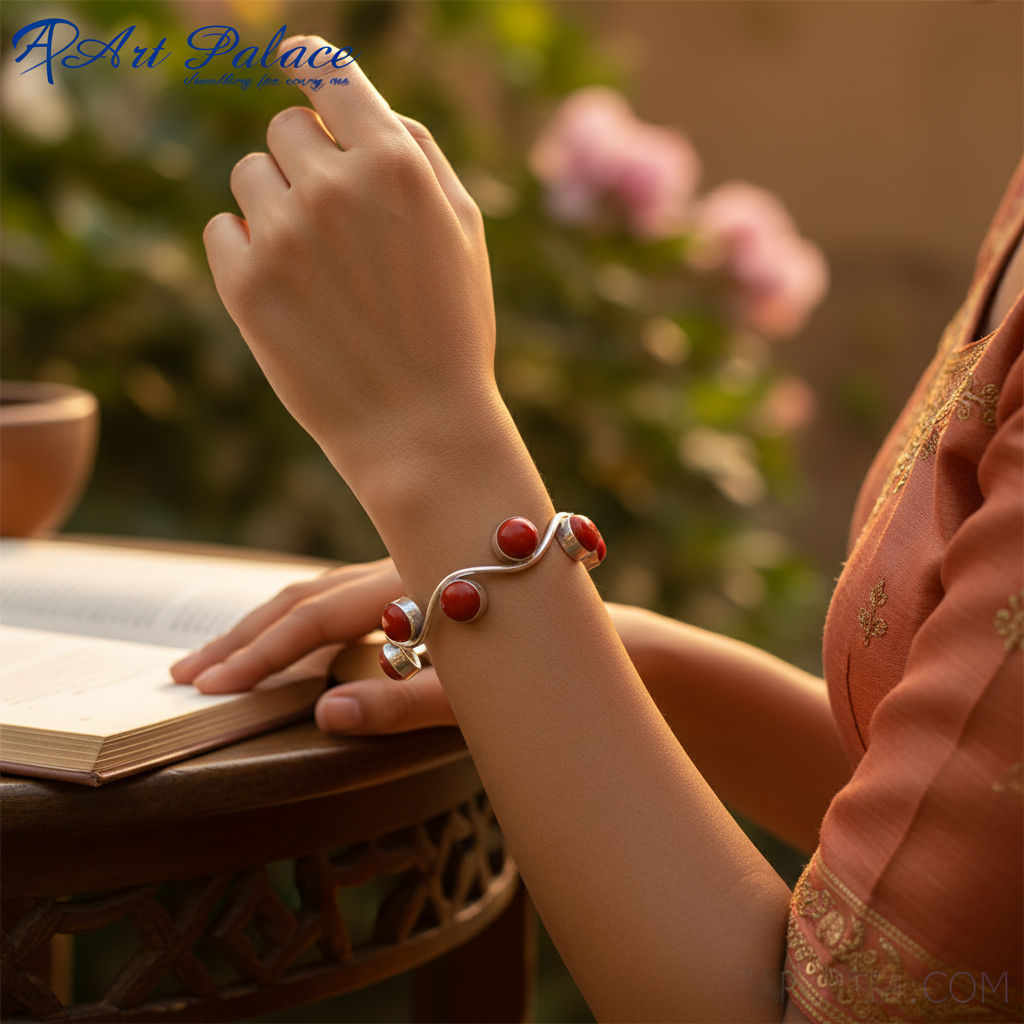 Silver coral bangle bracelet for women | statement jewelry