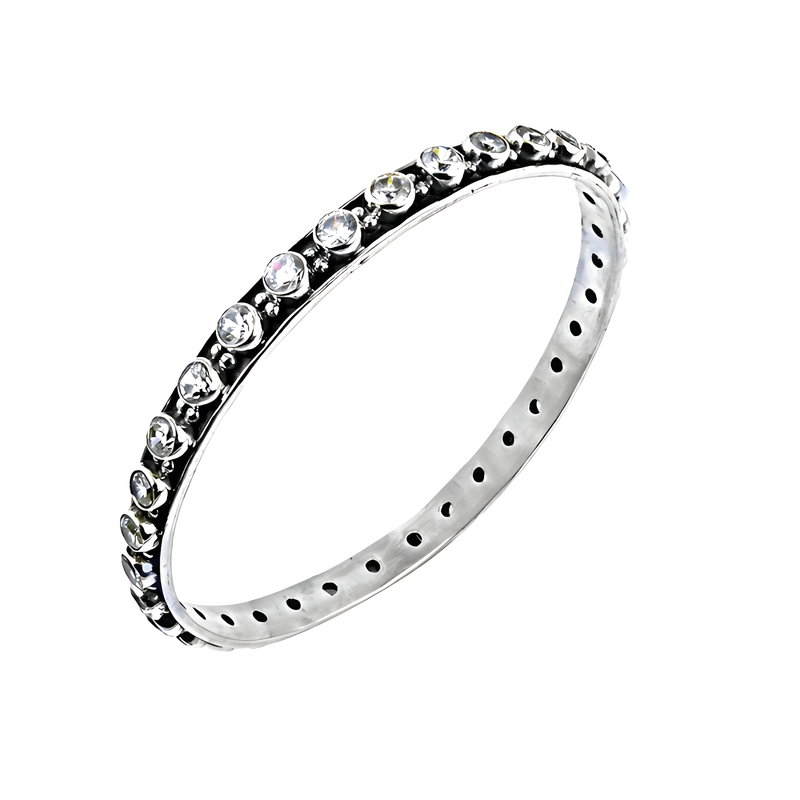 Exclusive CZ Gemstone Silver Bangle Cz Silver Bangle Cutstone Silver Bangle