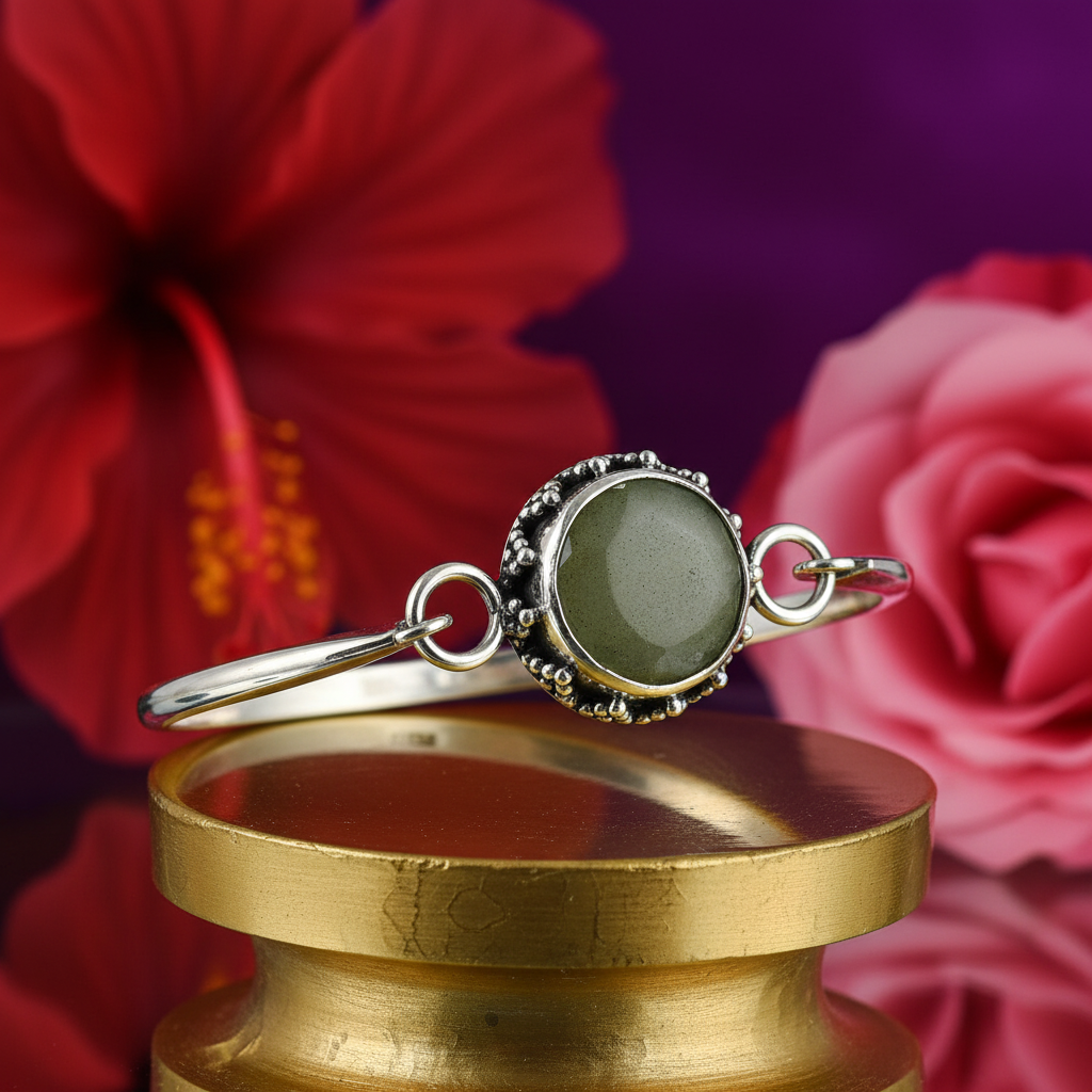 925 Silver Green Stone Bangle Bracelet for Women | Daily Wear
