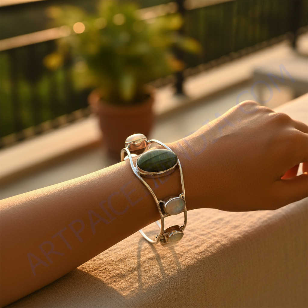 925 Sterling Silver Gemstone Cuff Bracelet for Women