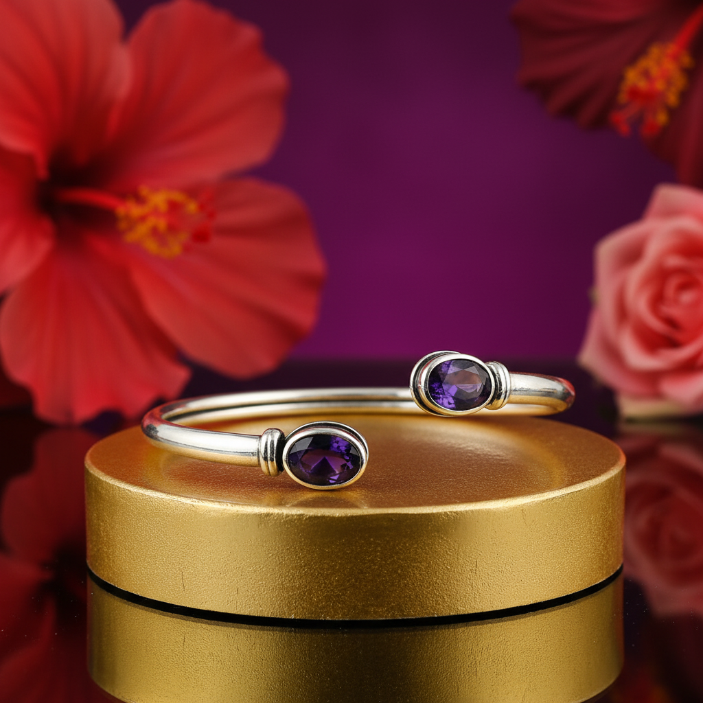 925 silver amethyst cuff bracelet | women's jewelry gift