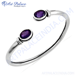 Load image into Gallery viewer, 925 sterling silver cuff bracelet with oval-shaped amethyst gemstones, purple color jewelry
