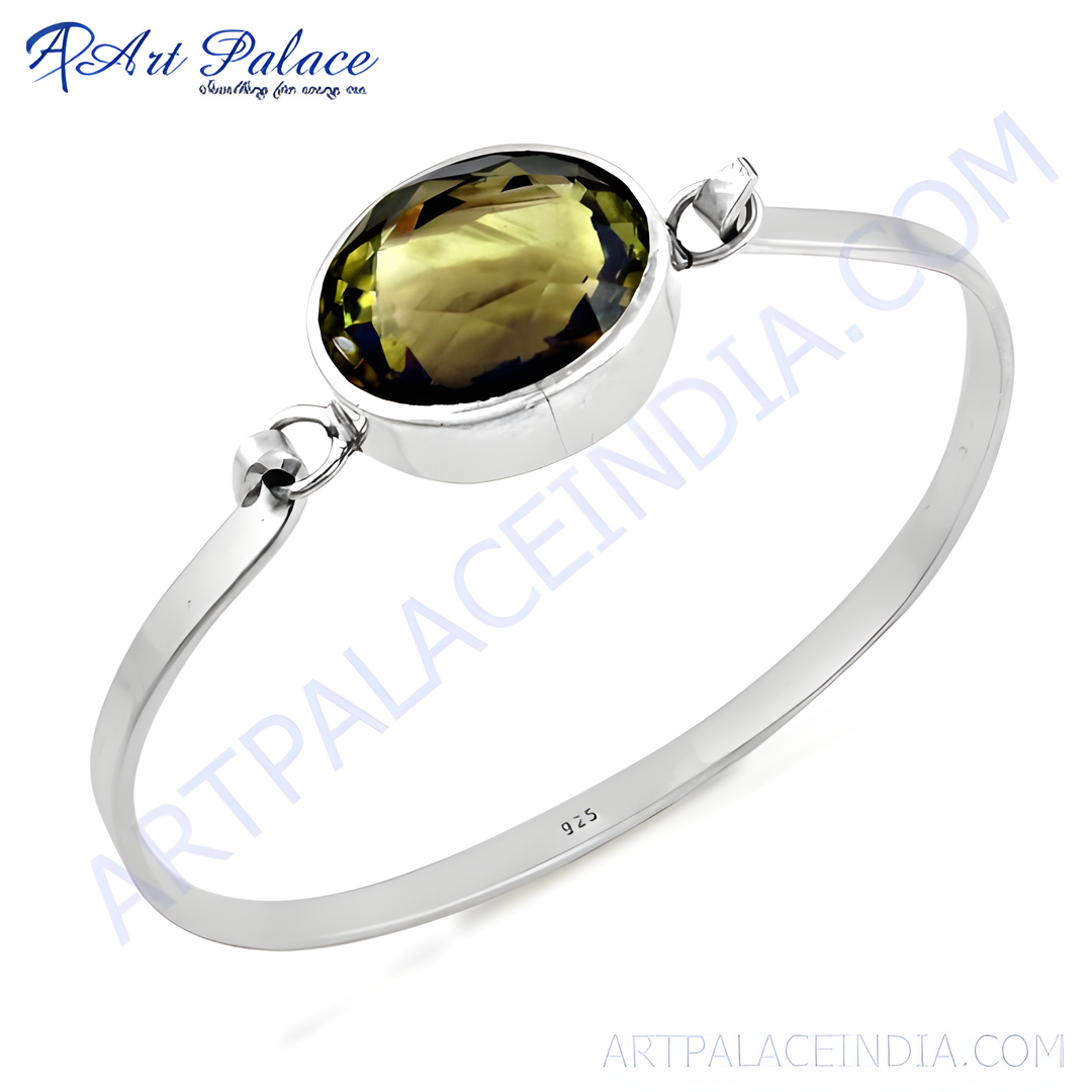 925 sterling silver bangle bracelet with a yellow citrine gemstone center
