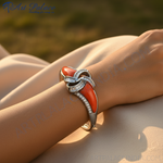Load image into Gallery viewer, Silver Coral &amp; Diamond Bangle Bracelet for Women | Luxury Jewelry
