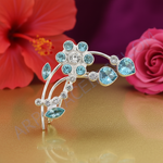 Load image into Gallery viewer, Silver Floral Brooch with Blue Gemstones | Women&#39;s Fashion Jewelry
