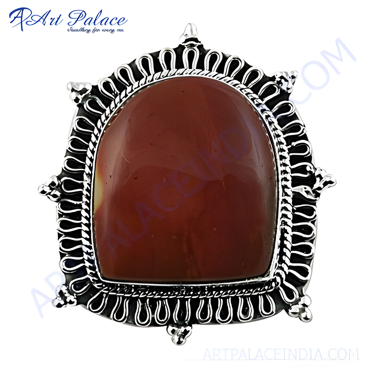 925 sterling silver statement ring with a large red jasper gemstone center and intricate design