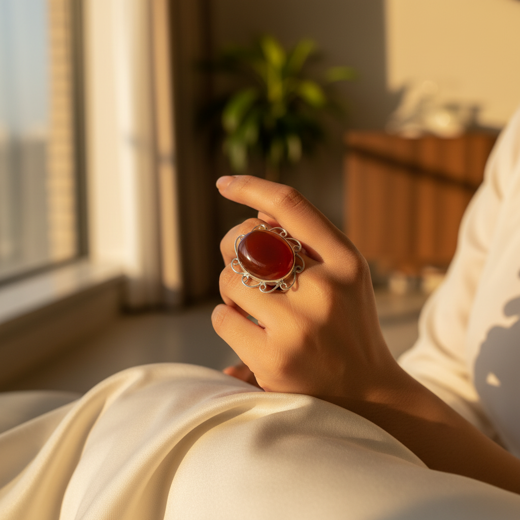 925 Silver Carnelian Ring for Women | Gemstone Jewelry