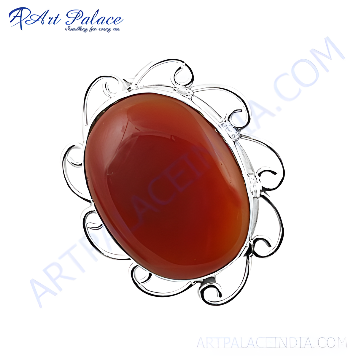 Sterling silver ring with a large oval shaped, polished carnelian gemstone, perfect for women's jewelry