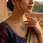 Load image into Gallery viewer, Silver Flower Ring with Red and Blue Gemstones | Women&#39;s Jewelry
