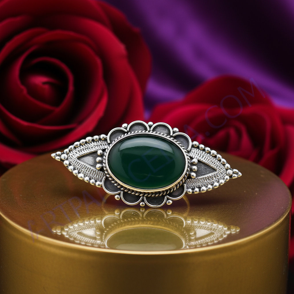 925 Silver Green Onyx Brooch Pin for Women | Statement Jewelry