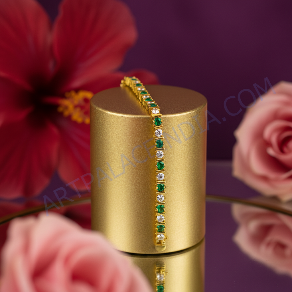 Emerald & diamond tennis bracelet | gold plating finish | women's jewelry